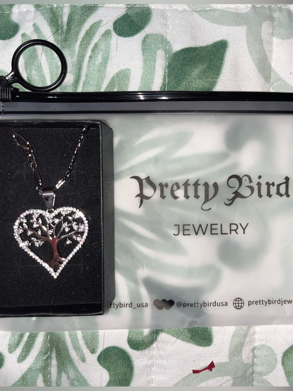 Pretty Bird Silver Heart Pendant Necklace with Rhinestones